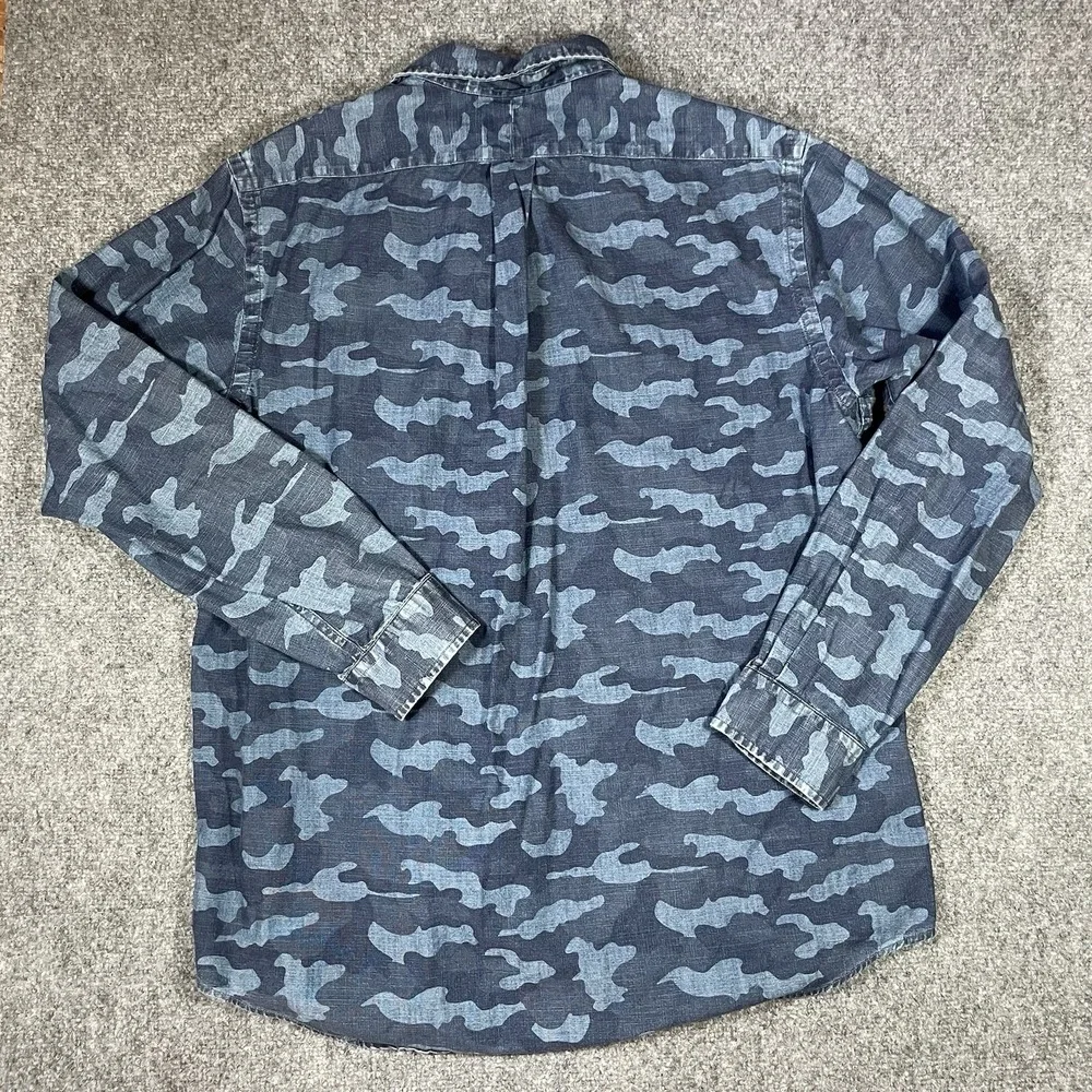 Polo Ralph Lauren Blue Camo Pattern Button Up Shirt Size M Long Sleeve
